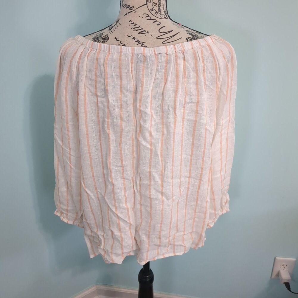 Sanctuary Striped Off the Shoulder Top Women's Medium linen blend blouse